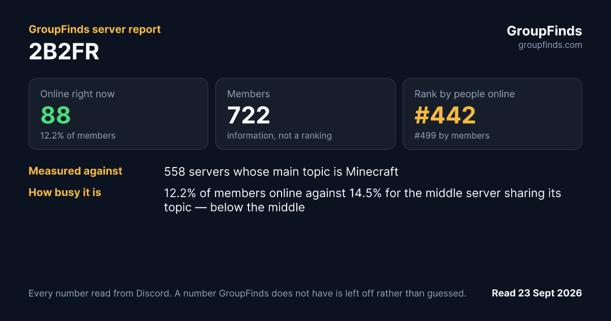 2B2FR's GroupFinds server report