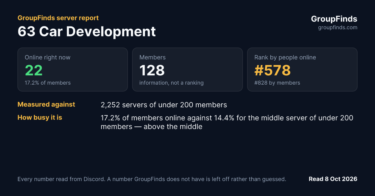 63 Car Development's GroupFinds server report