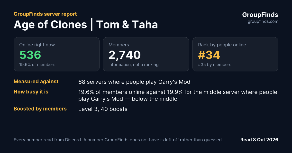 Age of Clones | Tom & Taha's GroupFinds server report