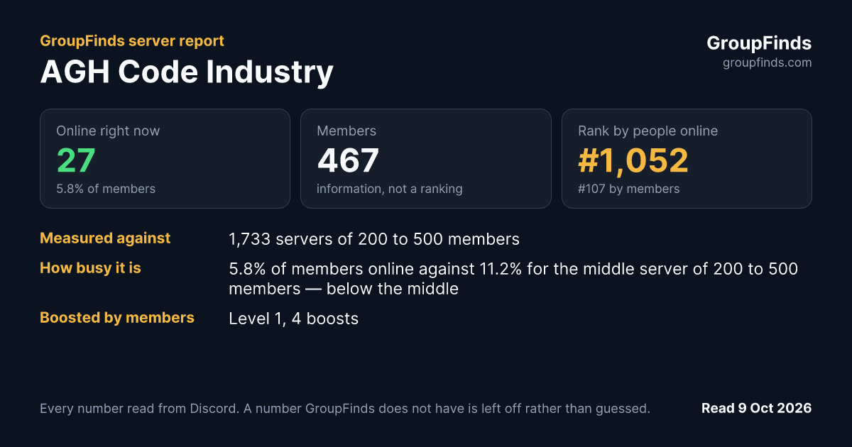 AGH Code Industry's GroupFinds server report