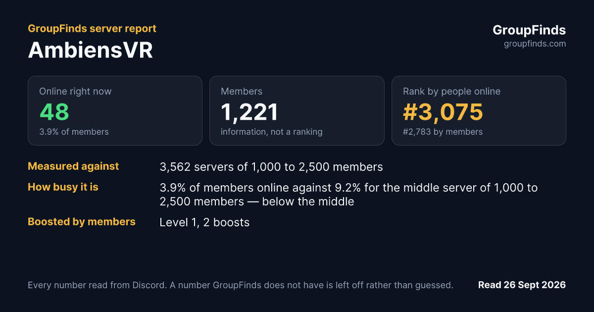 AmbiensVR's GroupFinds server report