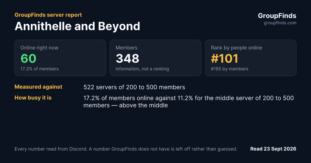 Annithelle and Beyond's GroupFinds server report
