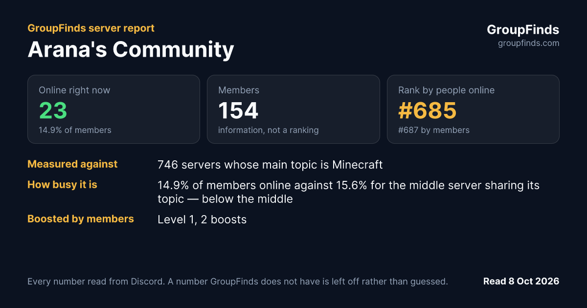 Arana's Community's GroupFinds server report