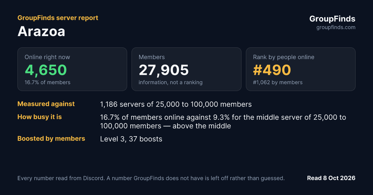 Arazoa's GroupFinds server report