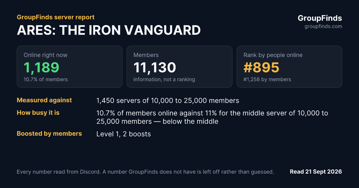 ARES: THE IRON VANGUARD's GroupFinds server report