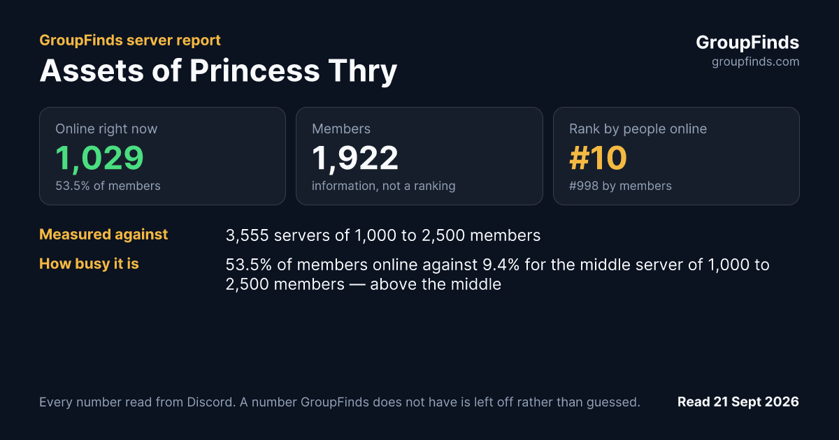 Assets of Princess Thry's GroupFinds server report