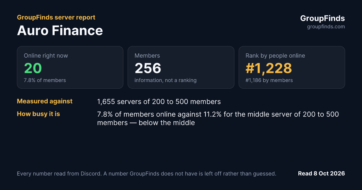 Auro Finance's GroupFinds server report