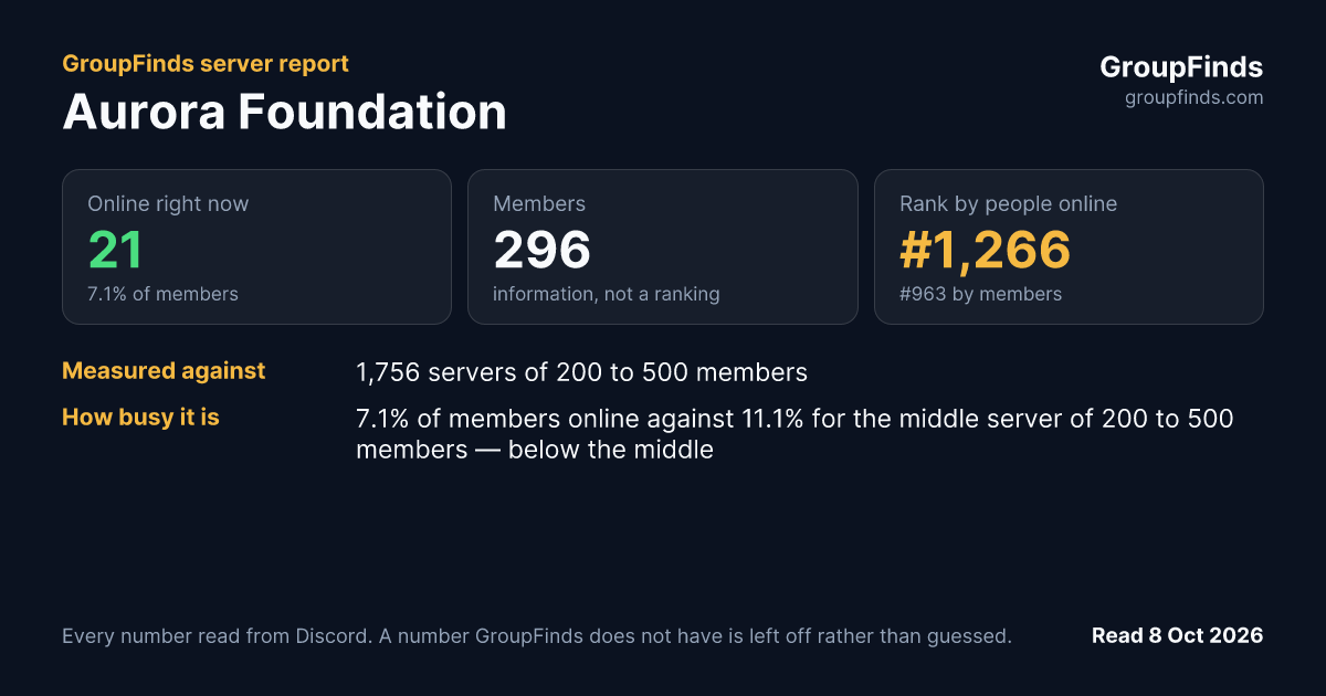 Aurora Foundation's GroupFinds server report