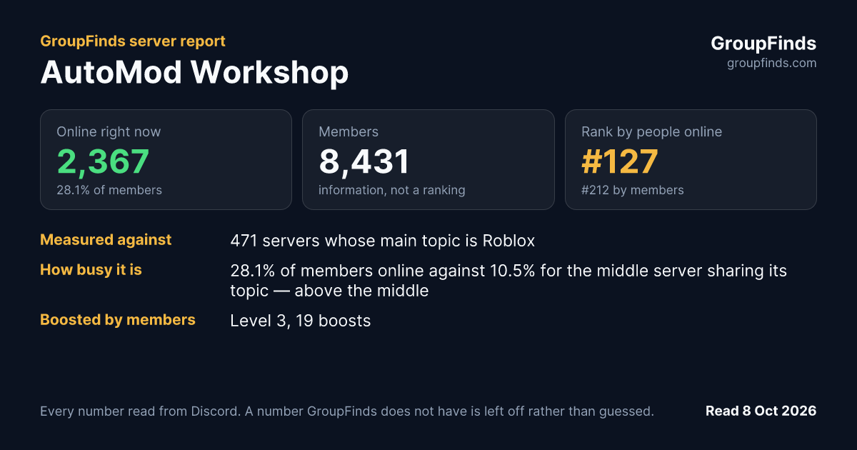 AutoMod Workshop's GroupFinds server report