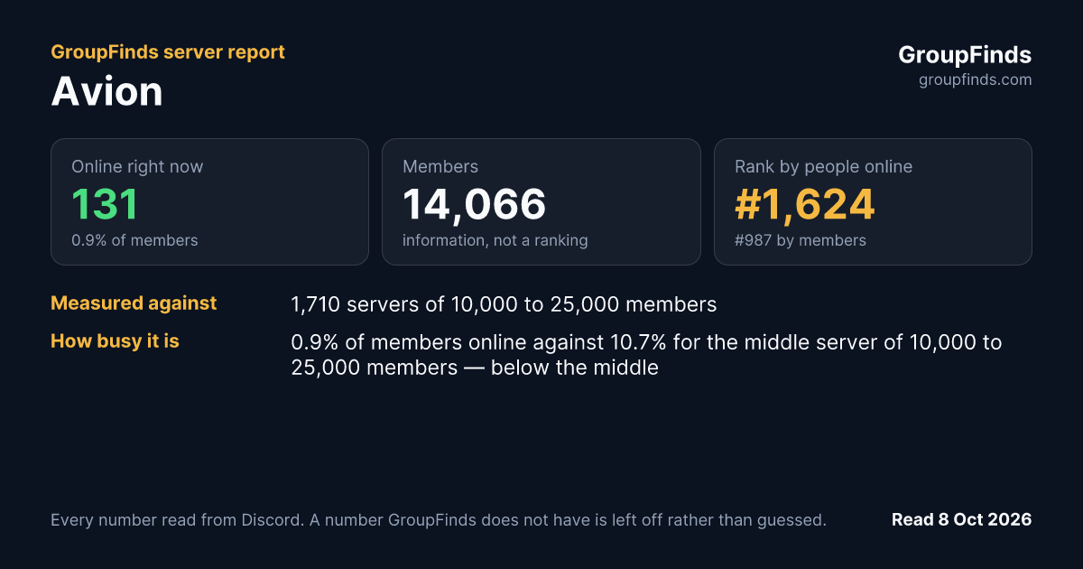 Avion's GroupFinds server report