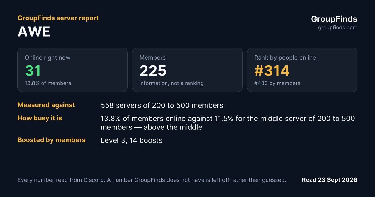 AWE's GroupFinds server report