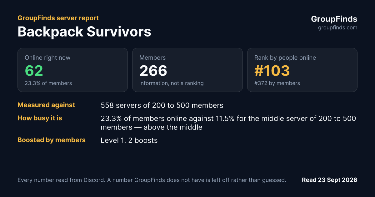 Backpack Survivors's GroupFinds server report