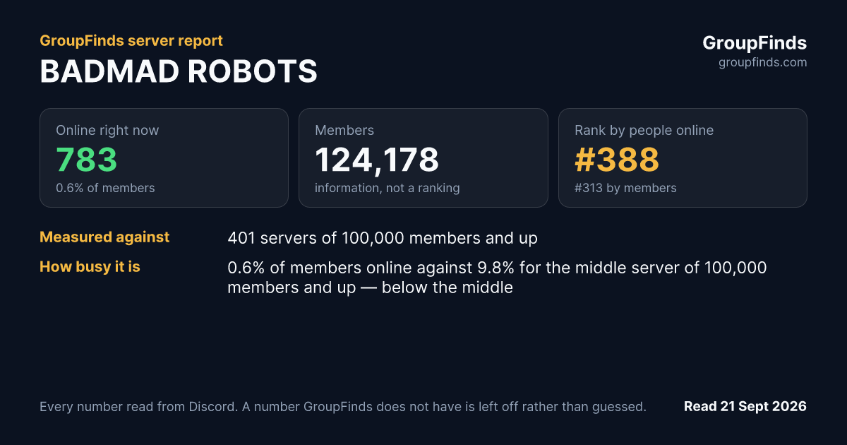 BADMAD ROBOTS's GroupFinds server report