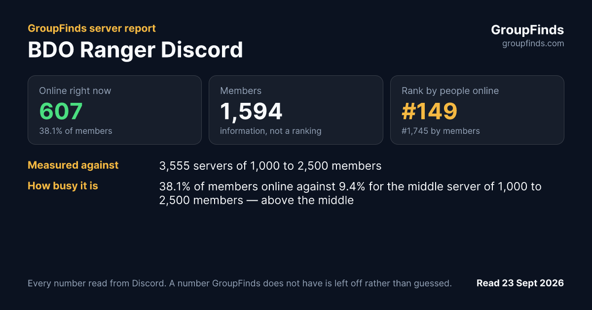 BDO Ranger Discord's GroupFinds server report