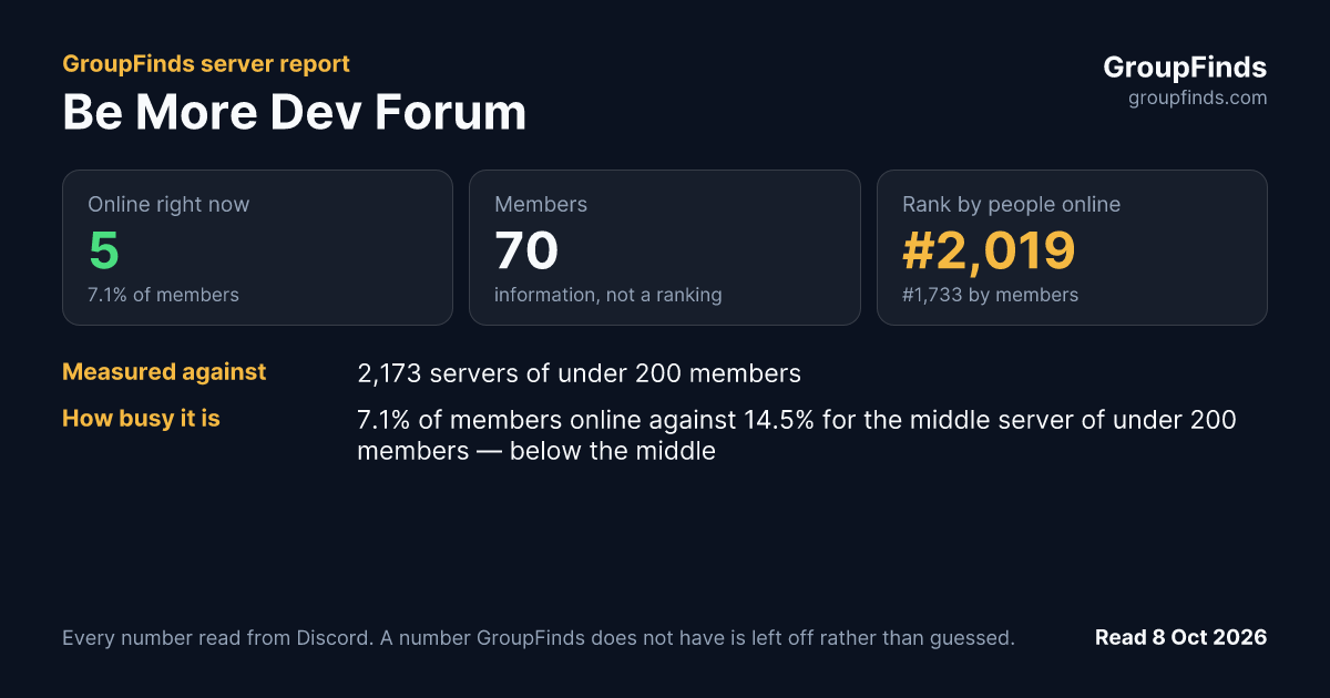 Be More Dev Forum's GroupFinds server report