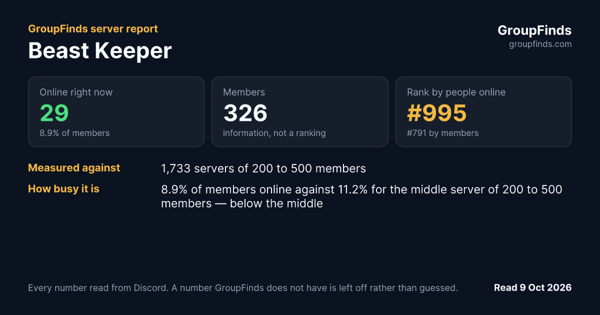 Beast Keeper's GroupFinds server report