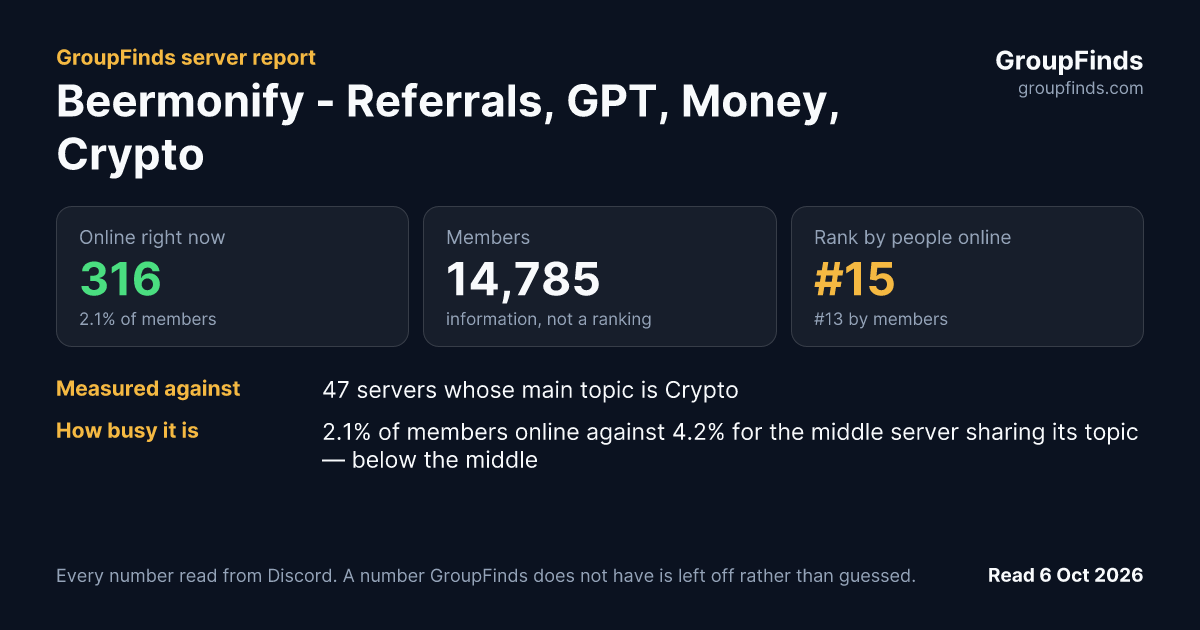 Beermonify - Referrals, GPT, Money, Crypto's GroupFinds server report