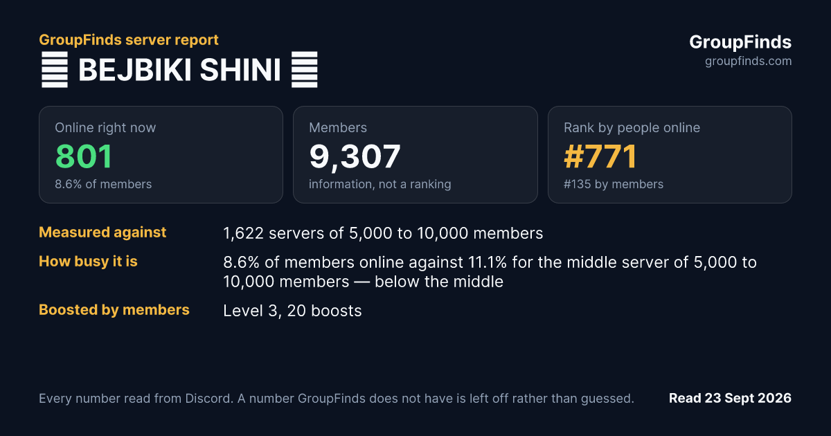 🔪 BEJBIKI SHINI 💙's GroupFinds server report