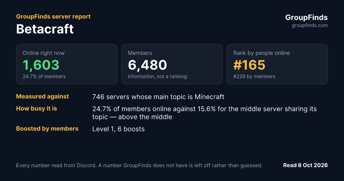 Betacraft's GroupFinds server report