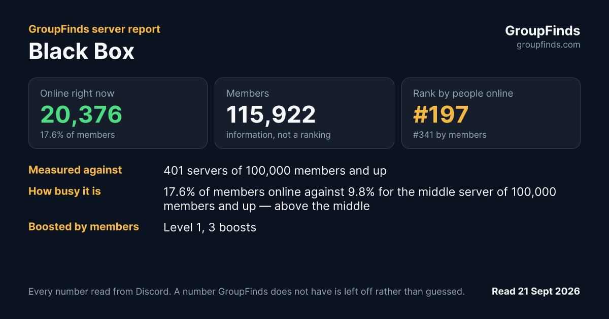 Black Box's GroupFinds server report