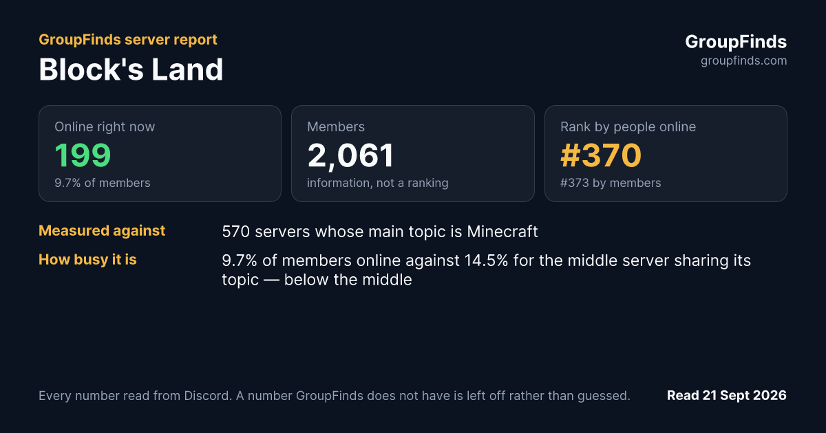 Block's Land's GroupFinds server report