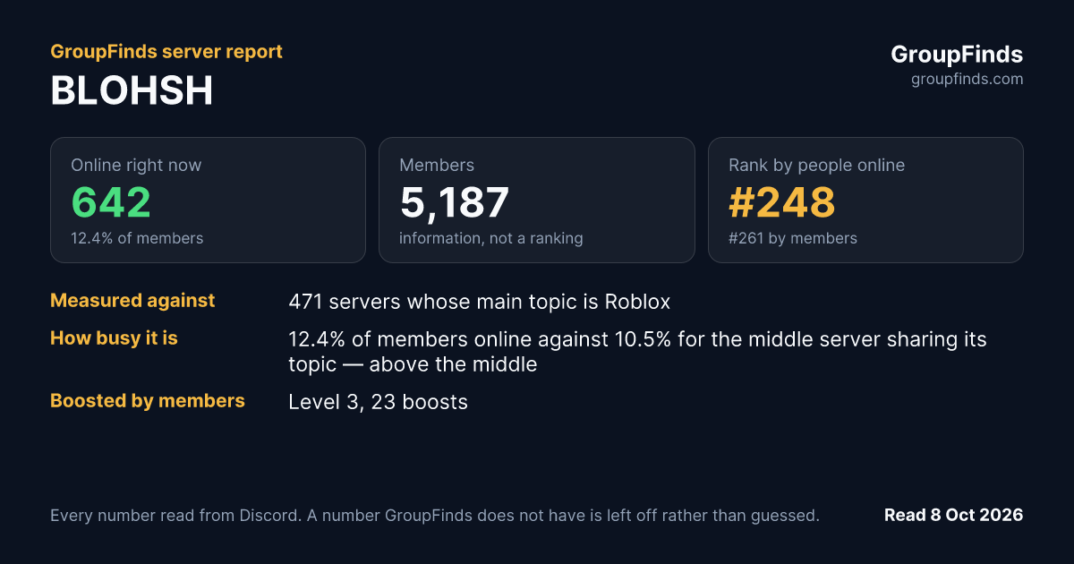 BLOHSH's GroupFinds server report