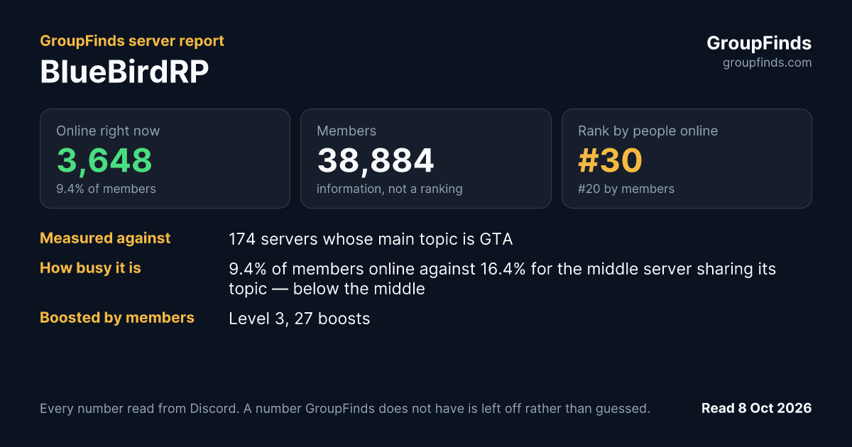 BlueBirdRP's GroupFinds server report