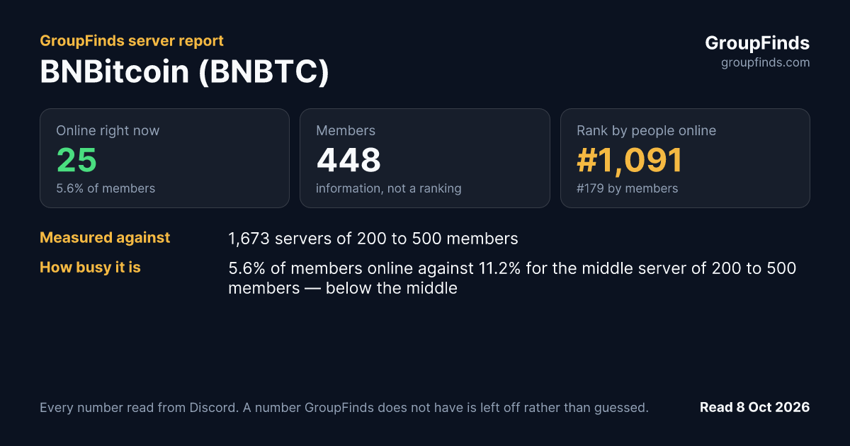 BNBitcoin (BNBTC)'s GroupFinds server report