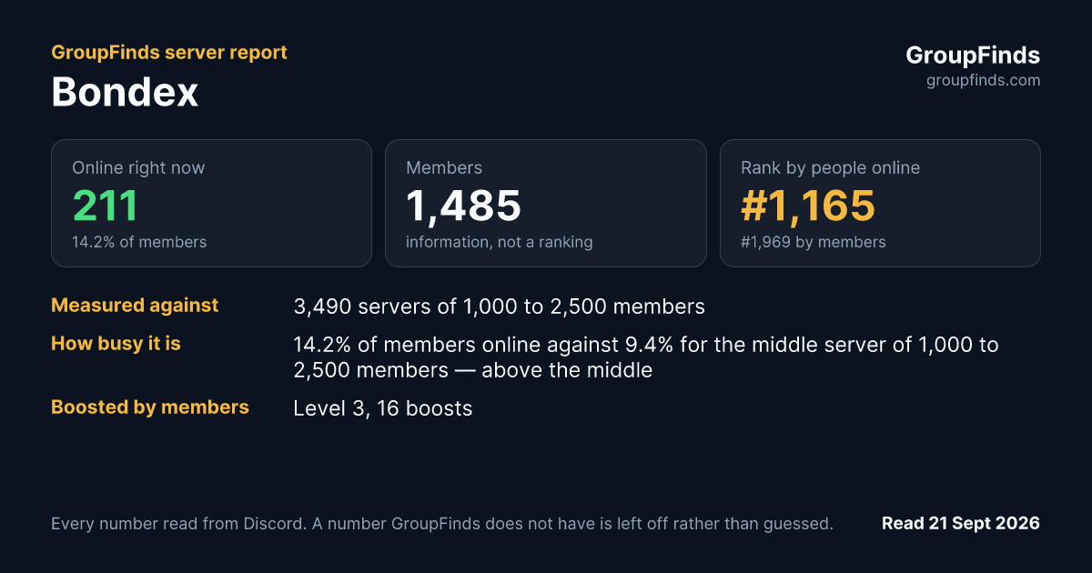 Bondex's GroupFinds server report