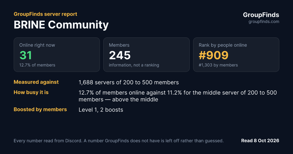 BRINE Community's GroupFinds server report
