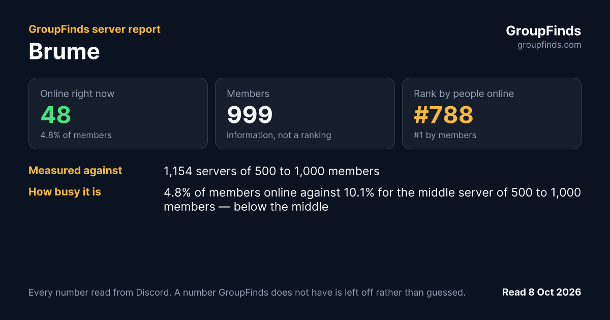 Brume's GroupFinds server report
