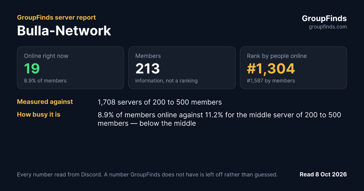 Bulla-Network's GroupFinds server report