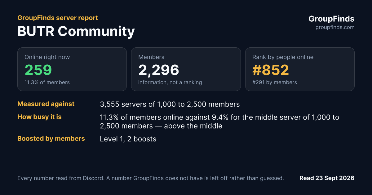 BUTR Community's GroupFinds server report