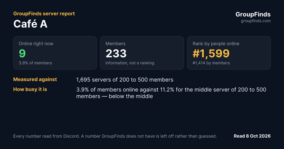 Café A's GroupFinds server report