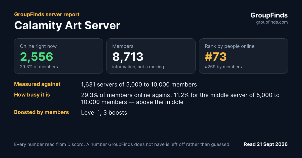 Calamity Art Server's GroupFinds server report