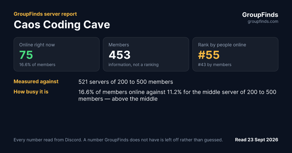 Caos Coding Cave's GroupFinds server report