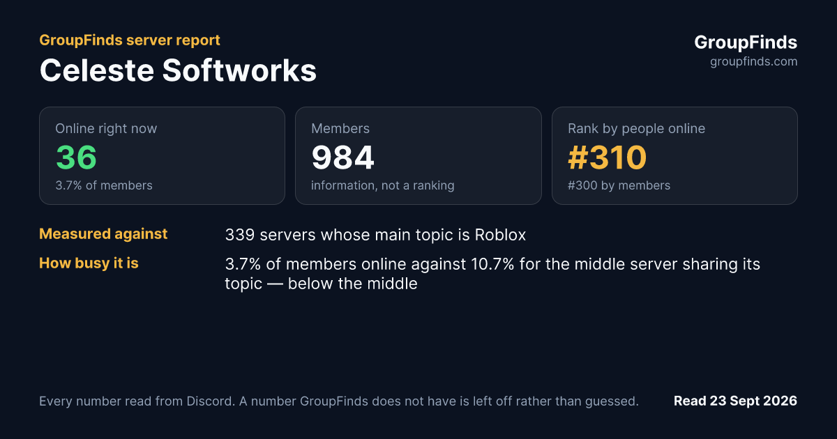 Celeste Softworks's GroupFinds server report