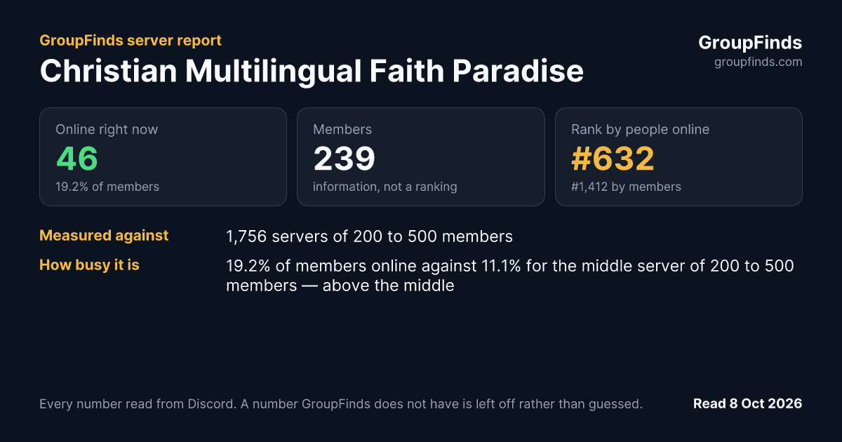 Christian Multilingual Faith Paradise's GroupFinds server report