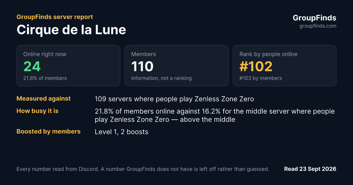 Cirque de la Lune's GroupFinds server report