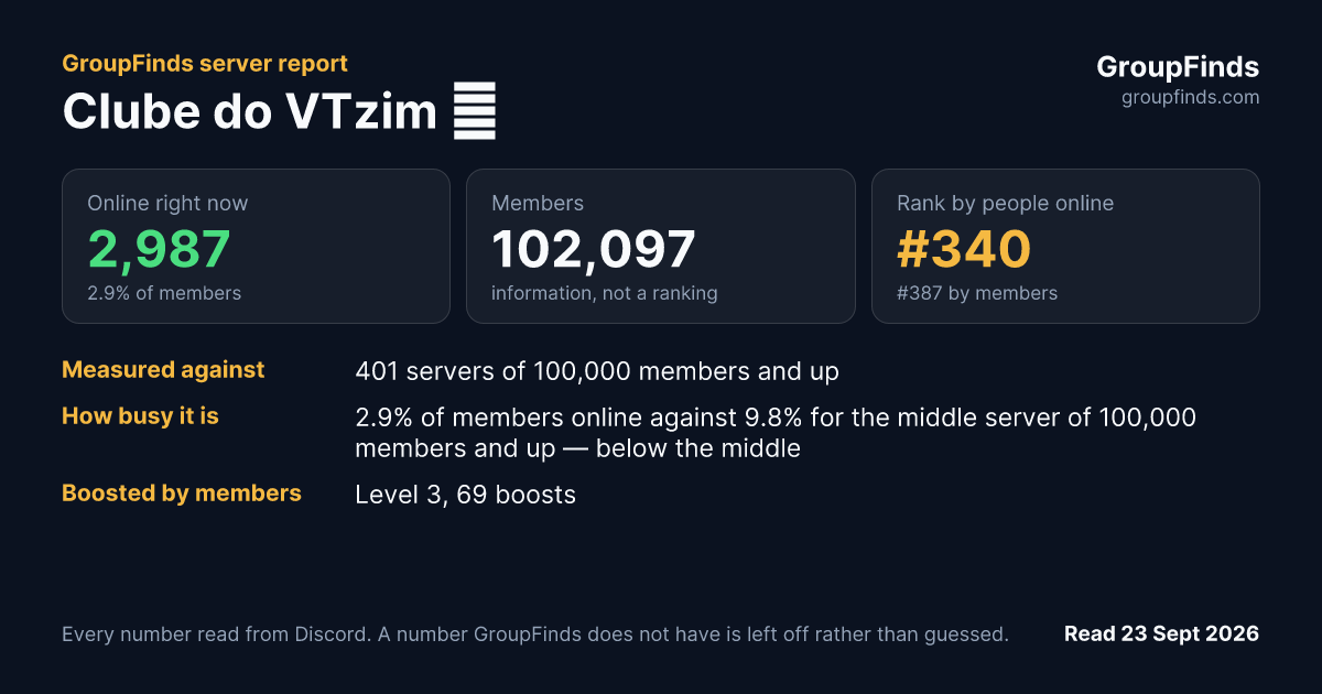 Clube do VTzim 🌻's GroupFinds server report