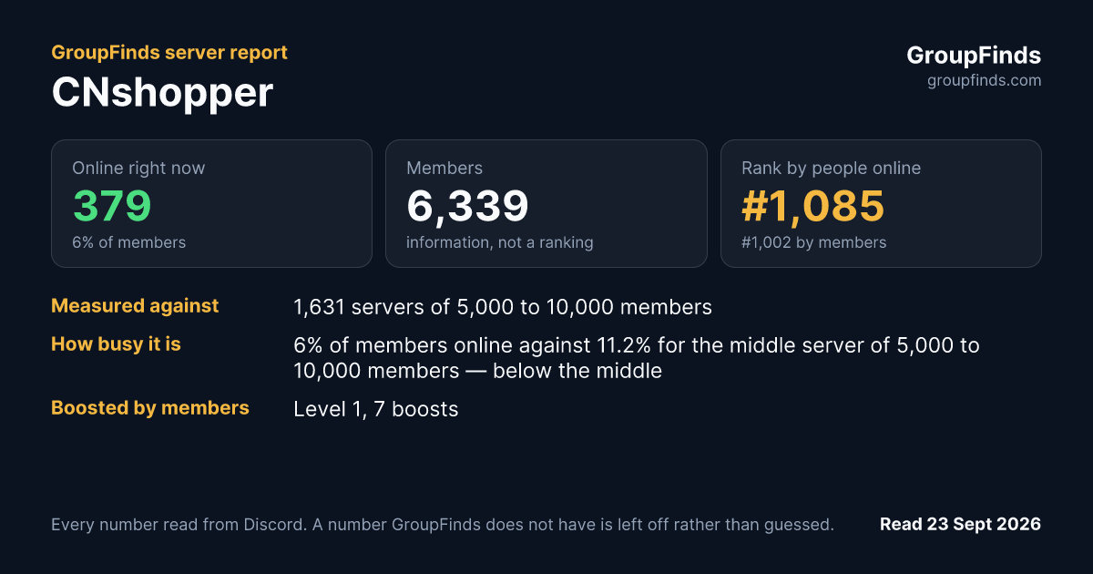 CNshopper's GroupFinds server report