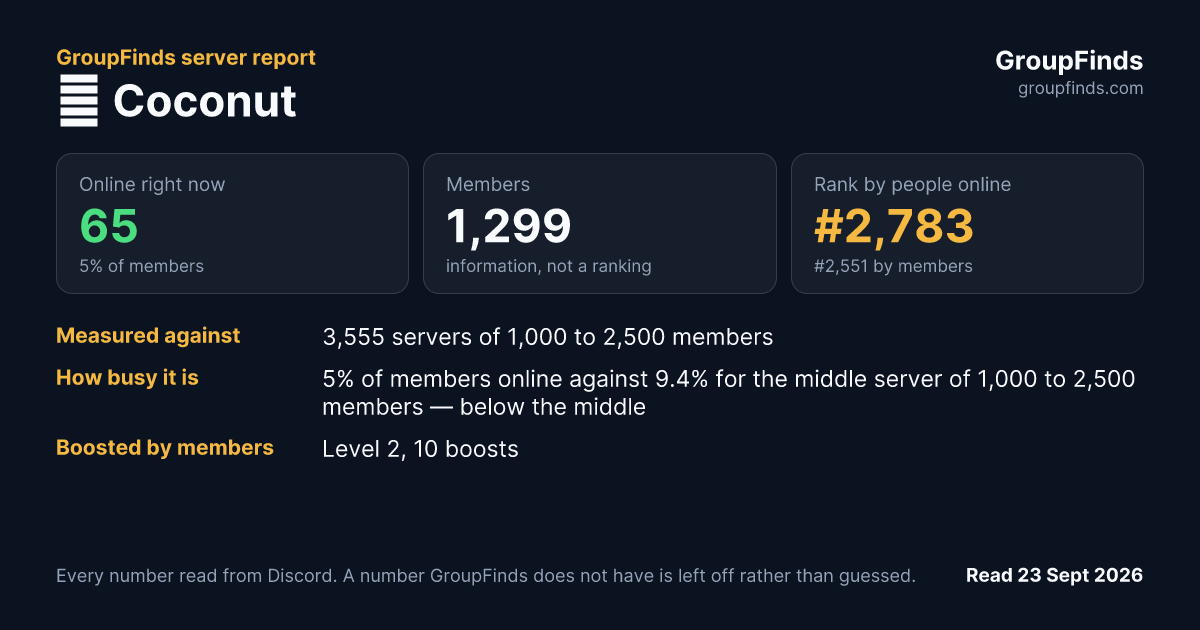 🥥 Coconut's GroupFinds server report