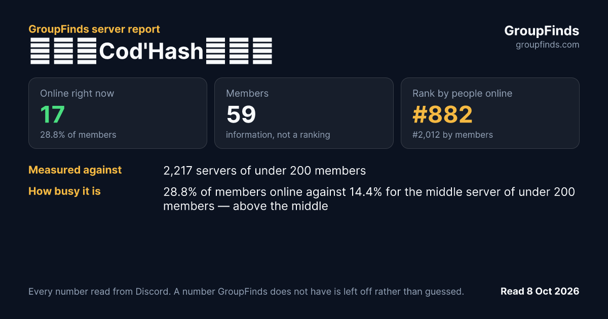 ╲⎝⧹Cod'Hash⧸⎠╱'s GroupFinds server report