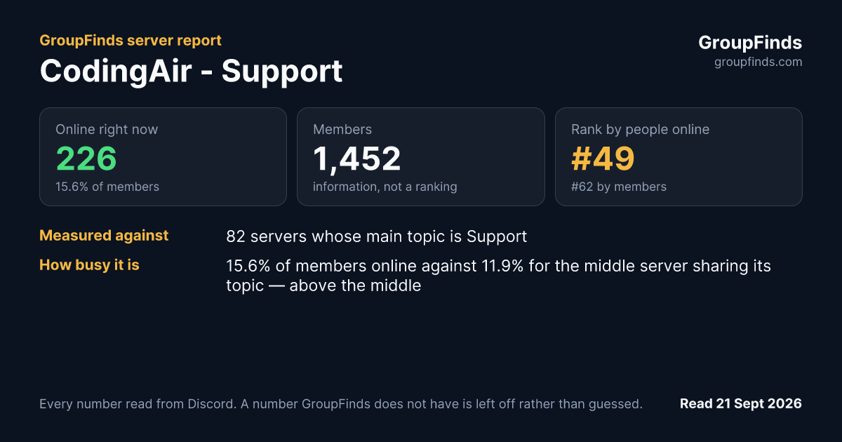 CodingAir - Support's GroupFinds server report