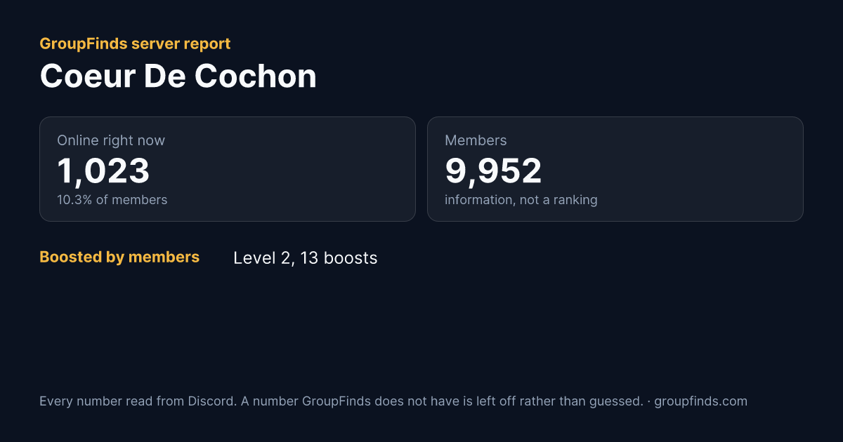 Coeur De Cochon's GroupFinds server report