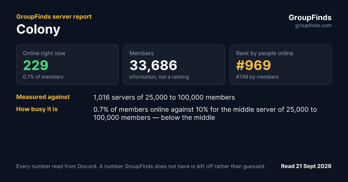 Colony's GroupFinds server report