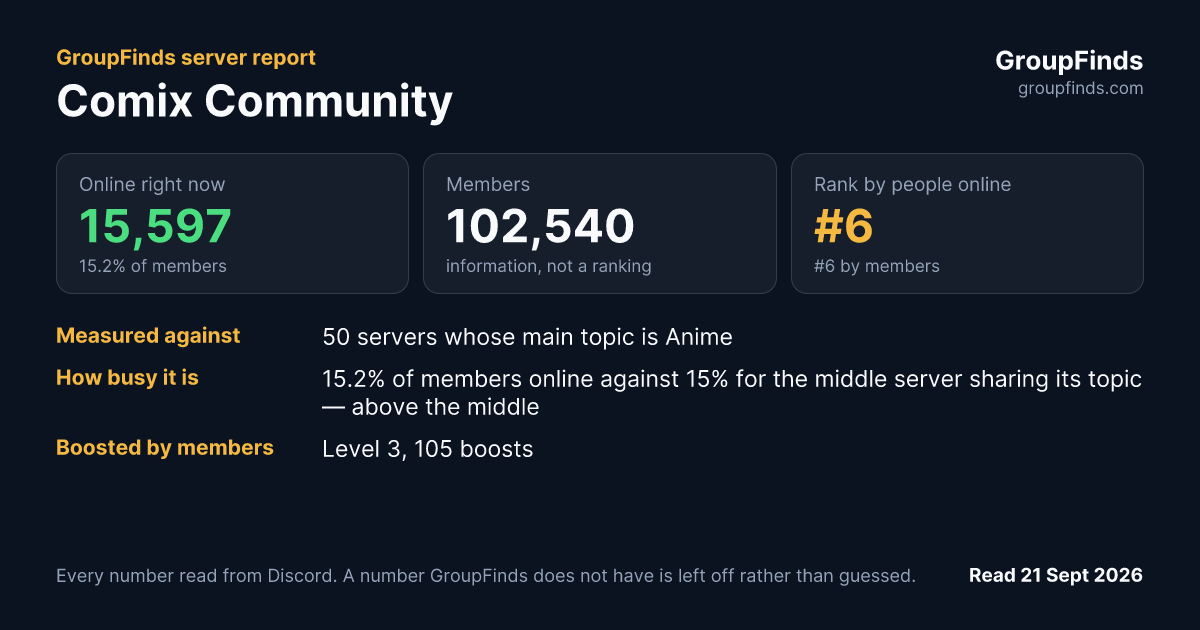 Comix Community's GroupFinds server report