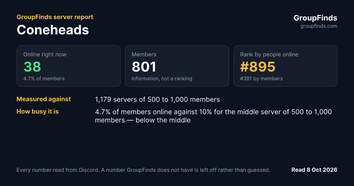 Coneheads's GroupFinds server report