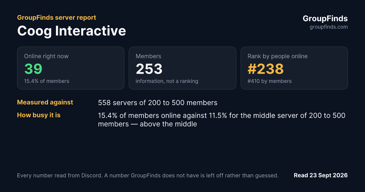 Coog Interactive's GroupFinds server report