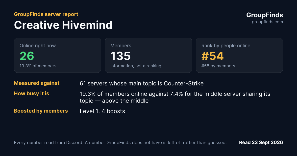 Creative Hivemind's GroupFinds server report